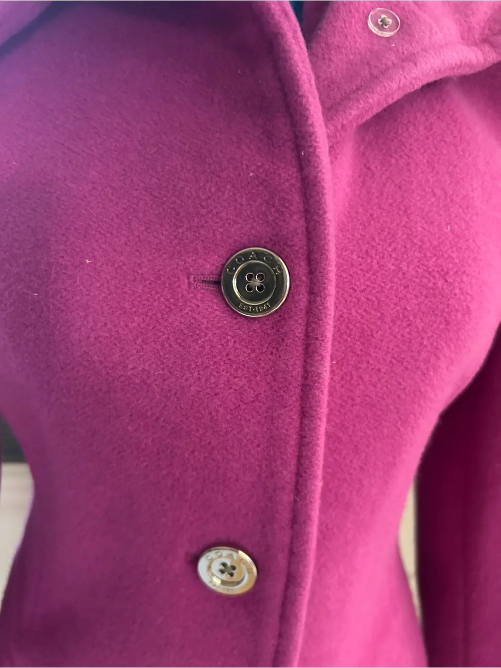 Coach Vintage Women's Fuchsia Wool Trench Coat / Pea Coat